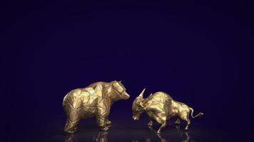 de stier en beer goud voor bedrijf concept 3d renderen foto