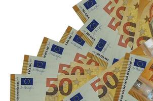 50 euro rekeningen leugens in verschillend bestellen geïsoleerd Aan wit. lokaal bank of geld maken concept foto
