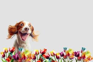 hond en bloemen foto