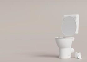 toilet, wc Aan beige achtergrond met kopiëren ruimte. hygiëne, ontlasting, problemen met spijsvertering, constipatie concept. leeg ruimte voor tekst, reclame. 3d weergave. foto