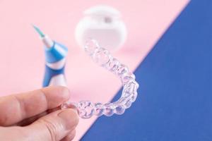 orthodontisch behandeling, onzichtbaar een beugel, nieuw orthodontisch technologie, occlusaal spalk foto