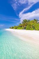 mooi strand landschap. zomer vakantie en vakantie concept. inspirerend tropisch strand. strand achtergrond spandoek. zee lucht wit zand en kokosnoot palmen reizen toerisme breed panorama achtergrond concept foto