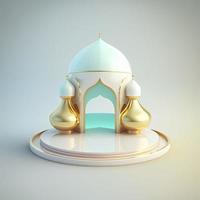 Islamitisch Ramadan podium achtergrond van futuristische en modern 3d realistisch moskee met tafereel en stadium voor Product Scherm foto