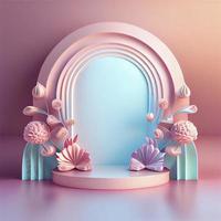 vrouwelijk en elegant 3d podium illustratie met abstract bloem ornament voor Product Scherm foto