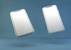 smartphone frameloos model. 3d geven van merk nieuw iphone in zilver kleur - sjabloon met blanco scherm voor toepassing presentatie. foto