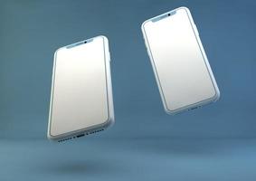 smartphone frameloos model. 3d geven van merk nieuw iphone in zilver kleur - sjabloon met blanco scherm voor toepassing presentatie. foto