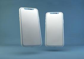 smartphone frameloos model. 3d geven van merk nieuw iphone in zilver kleur - sjabloon met blanco scherm voor toepassing presentatie. foto