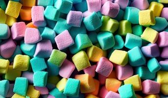 -professioneel voedsel fotografie detailopname van een marshmallows. taai snoep detailopname Aan een turkoois achtergrond foto