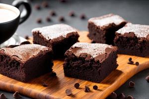 professioneel voedsel fotografiekoffie brownie gedekt met chocola glazuur met vrij ruimte in de omgeving van het foto