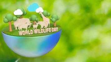 de dier en tekst voor wereld dieren in het wild dag concept 3d renderen foto