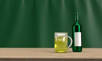 groen kleur fles achtergrond bier tafel houten symbool decoratie ornament st heilige Patrick dag 17 zeventien maart klaver elf van Ierse folklore Iers Ierland cultuur persoon viering festival.3d geven foto