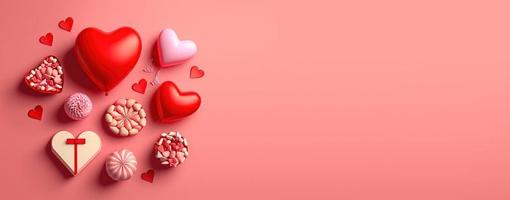 Valentijnsdag dag achtergrond en glimmend 3d hart vorm met klein ornament voor banier foto