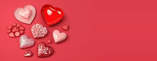 glinsterende 3d hart, diamant, en kristal illustratie voor Valentijnsdag dag ontwerp achtergrond en banier foto