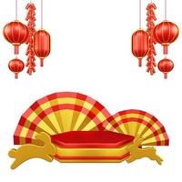 Chinese nieuw jaar 3d illustratie met ornament voor evenement Promotie sociaal media landen bladzijde Chinese ventilator met konijn en munten en Aziatisch papier lampen foto