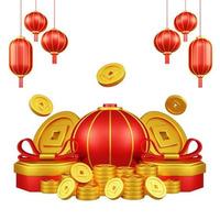 Chinese nieuw jaar 3d illustratie met ornament voor evenement Promotie sociaal media landen bladzijde geschenk doos munten voor Chinese nieuw jaar viering foto