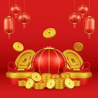 Chinese nieuw jaar 3d illustratie met ornament voor evenement Promotie sociaal media landen bladzijde geschenk doos munten voor Chinese nieuw jaar viering foto