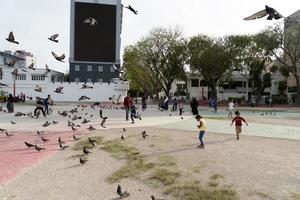 mannelijk, Maldiven - februari 16 2019 - mensen en kinderen in eiland hoofd plaats voordat avond bidden tijd foto