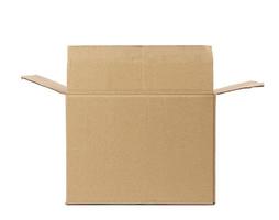 Open karton rechthoekig doos gemaakt van gegolfd bruin papier foto