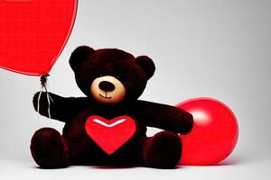 aanbiddelijk teddy beer en ballon voor vrolijk gelegenheden foto