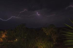 bliksem in de nacht lucht bovenstaand de Kruger nationaal park foto