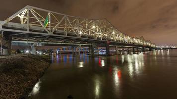 visie Aan bruggen over- de Ohio rivier- in Louisville Bij nacht foto