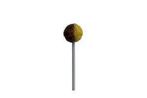 lolipop geel en zwart geïsoleerd Aan wit achtergrond foto