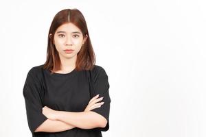 vouwen armen met boos gezicht uitdrukking van mooi Aziatisch vrouw geïsoleerd Aan wit achtergrond foto