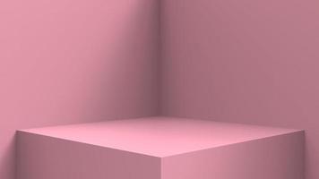 blanco staan interieur ontwerp, leeg kamer voor tonen geval achtergrond, 3d renderen roze pastel kleur blanco staan interieur ontwerp foto