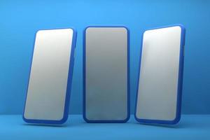 smartphones met blanco schermen Aan blauw achtergrond. 3d weergave. foto
