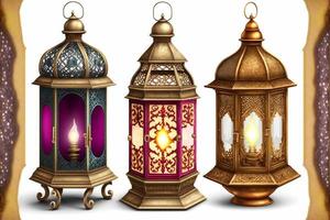 wijnoogst lantaarn reeks , Ramadan lantaarn reeks geïsoleerd Aan wit achtergrond foto