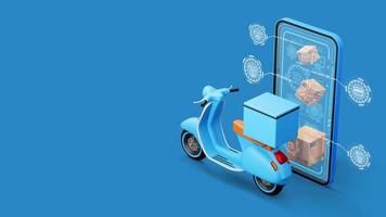 levering koerier onderhoud, online winkelen, motorfiets met pakket doos, 3d renderen foto