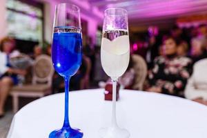 bruiloft bril met blauw patroon bruiloft bril Champagne blauw wit foto