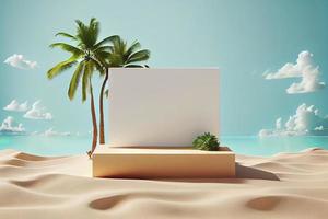 zomer tropisch achtergrond, podium Aan zand strand Aan zee achtergrond foto