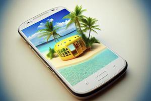 3d smartphone. zomer en vakantie concept foto