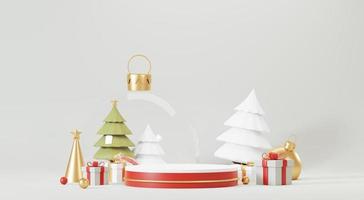 3d abstract podium stadium platform met minimaal Kerstmis en nieuw jaar evenement achtergrond. vrolijk Kerstmis tafereel voor Product Scherm of bespotten omhoog spandoek. leeg staan voetstuk decor in Kerstmis winter tafereel. foto