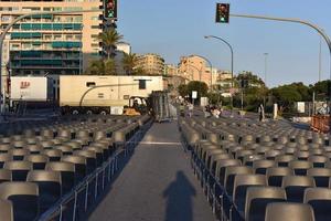 Genua, Italië - mei 26 2017 - voorbereiding voor paus francis massa in Kennedy plaats foto