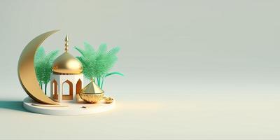 gouden 3d moskee illustratie voor Ramadan groet achtergrond foto