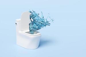 toilet kom met draaikolk, twister water plons geïsoleerd Aan blauw achtergrond. krachtig afzuiging voor grondig schoonmaak concept, 3d geven illustratie foto