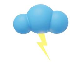 blauw tekenfilm wolk met bliksem. 3d weergave. icoon Aan wit achtergrond. foto