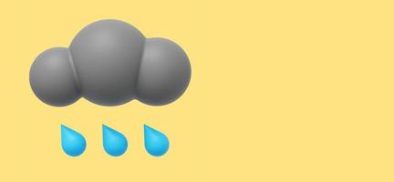 grijs tekenfilm wolk met regen. 3d weergave. icoon Aan geel achtergrond, ruimte voor tekst. foto