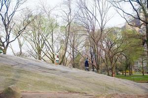 aanbiddelijk weinig meisjes Aan groot stenen in centraal park Bij nieuw york stad foto