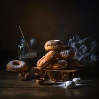 donuts Aan wit achtergrond, perfect voor reclame, verpakking, menu's, kookboeken. markeren structuur en details, schot van bovenstaande, hoge resolutie geschikt voor afdrukken, affiches, banners en meer foto