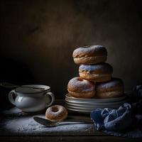 donuts Aan wit achtergrond, perfect voor reclame, verpakking, menu's, kookboeken. markeren structuur en details, schot van bovenstaande, hoge resolutie geschikt voor afdrukken, affiches, banners en meer foto