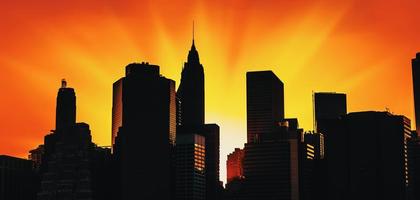 Manhattan skyline bij zonsondergang foto