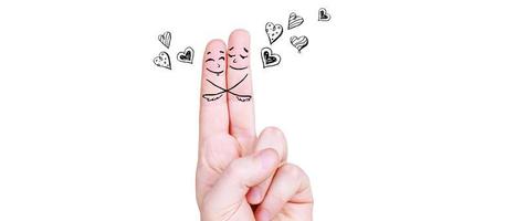gelukkige vinger paar verliefd vieren valentijn dag. 3D illustratie. foto