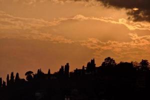 Bergamo middeleeuws stad- Bij zonsondergang foto