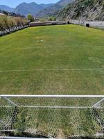 land voetbal veld- met bloemen foto