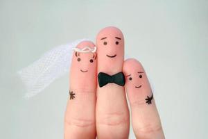 vingers kunst van gelukkig paar naar krijgen getrouwd. concept van stiefzoon is vreugde over bruiloft. foto