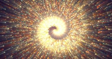 abstract spiraal tunnel van mooi vliegend gloeiend magisch deeltjes bokeh energie oranje vurig cirkels Aan een donker achtergrond. abstract achtergrond foto