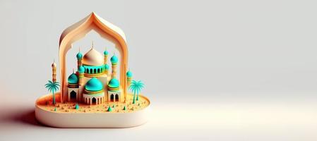 moskee 3d illustratie voor Ramadan islamitisch viering banier met kopiëren ruimte foto